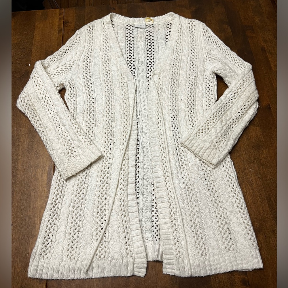 White women's size medium knit long cardigan.